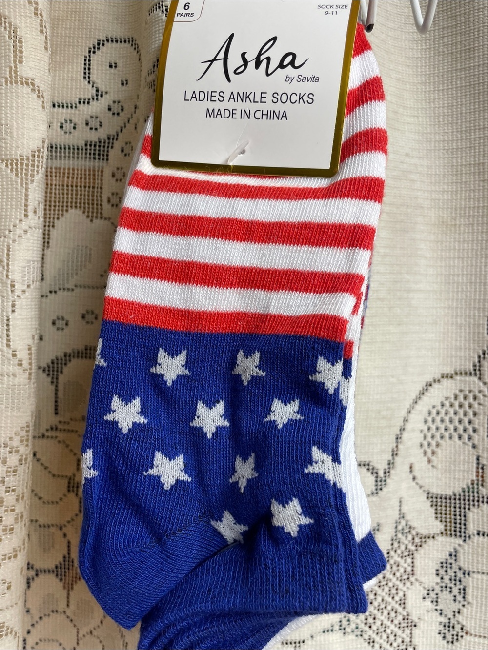 Asha Ladies Ankle Socks in Red, White & Blue NWT 6 pair